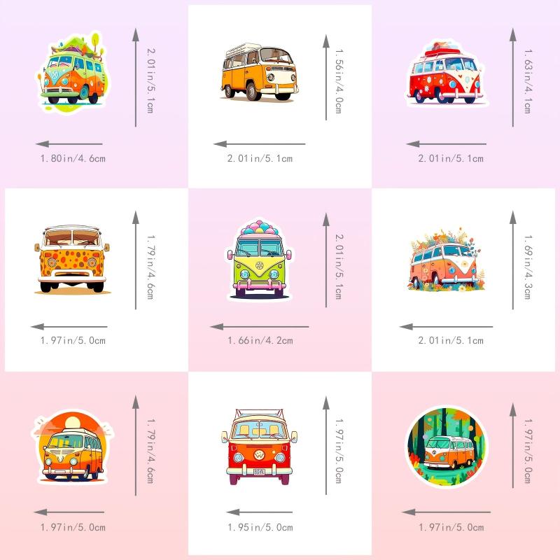 50pcs Cartoon Flower Car Bus Stickers for Kids Education
