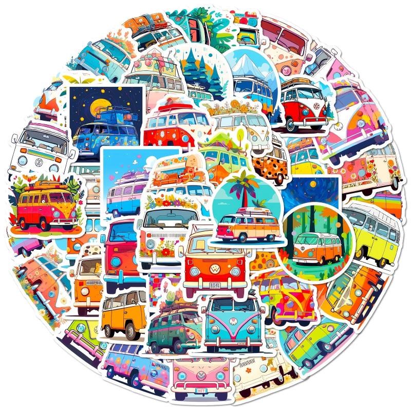 50pcs Cartoon Flower Car Bus Stickers for Kids Education