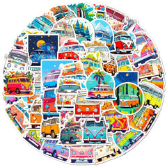 50pcs Cartoon Flower Car Bus Stickers for Kids Education