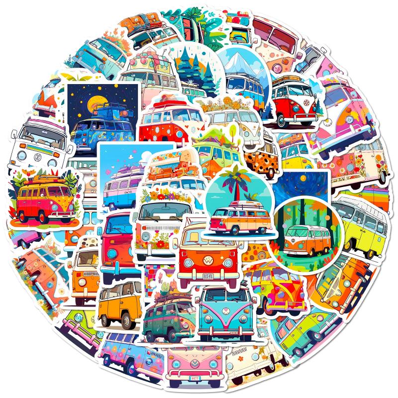 50pcs Cartoon Flower Car Bus Stickers for Kids Education