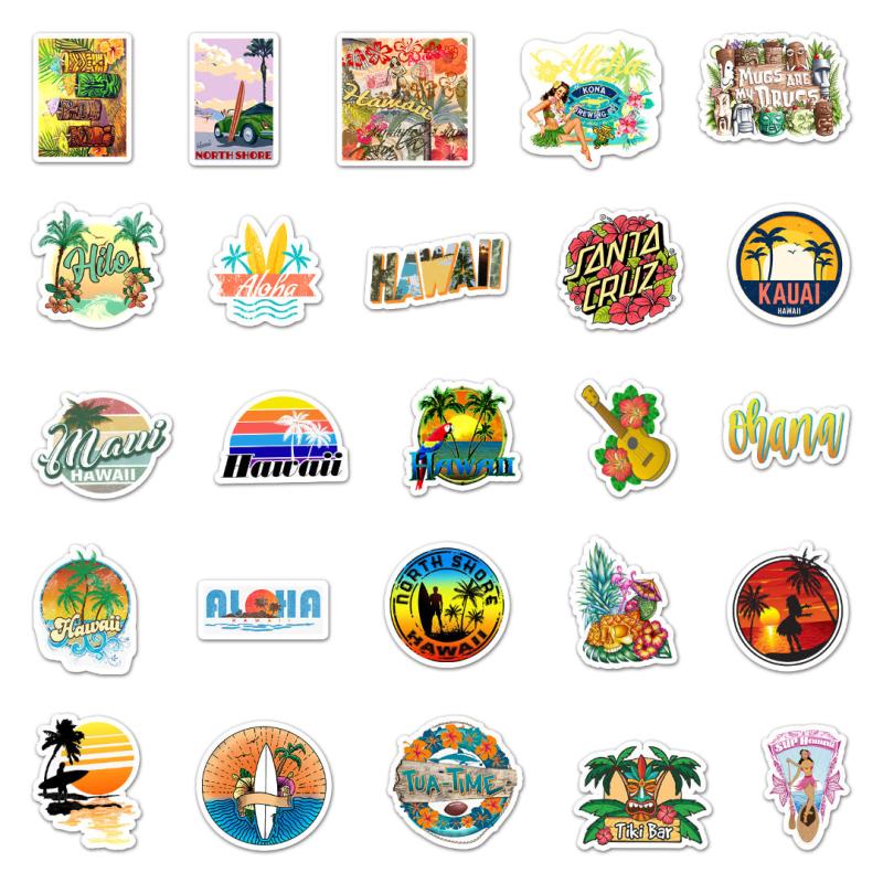 50pcs Hawaii Vacation Surfing Series Waterproof Graffiti Stickers
