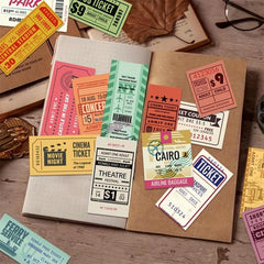 50pcs Waterproof Vintage Ticket Stickers For Notepad Crafts