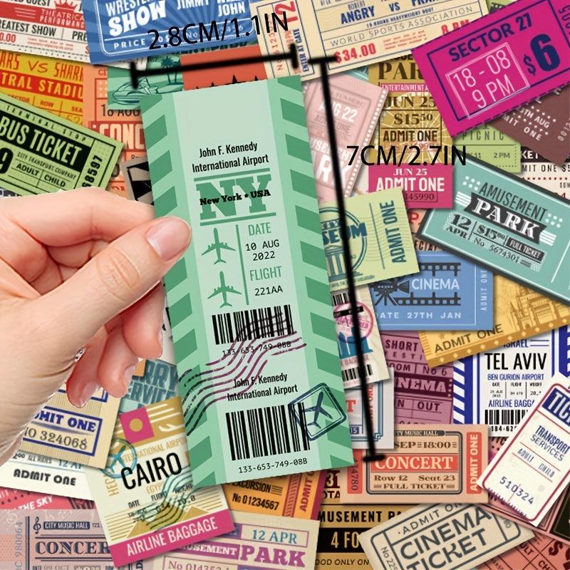 50pcs Waterproof Vintage Ticket Stickers For Notepad Crafts