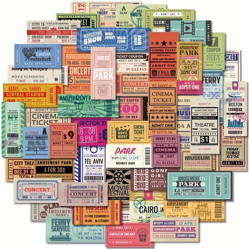 50pcs Waterproof Vintage Ticket Stickers For Notepad Crafts