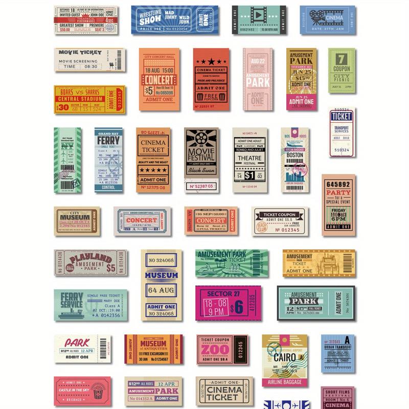 50pcs Waterproof Vintage Ticket Stickers For Notepad Crafts