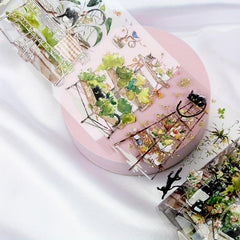 Small Cat Garden Stickers Set - 3D Transparent Waterproof - 2 Meters