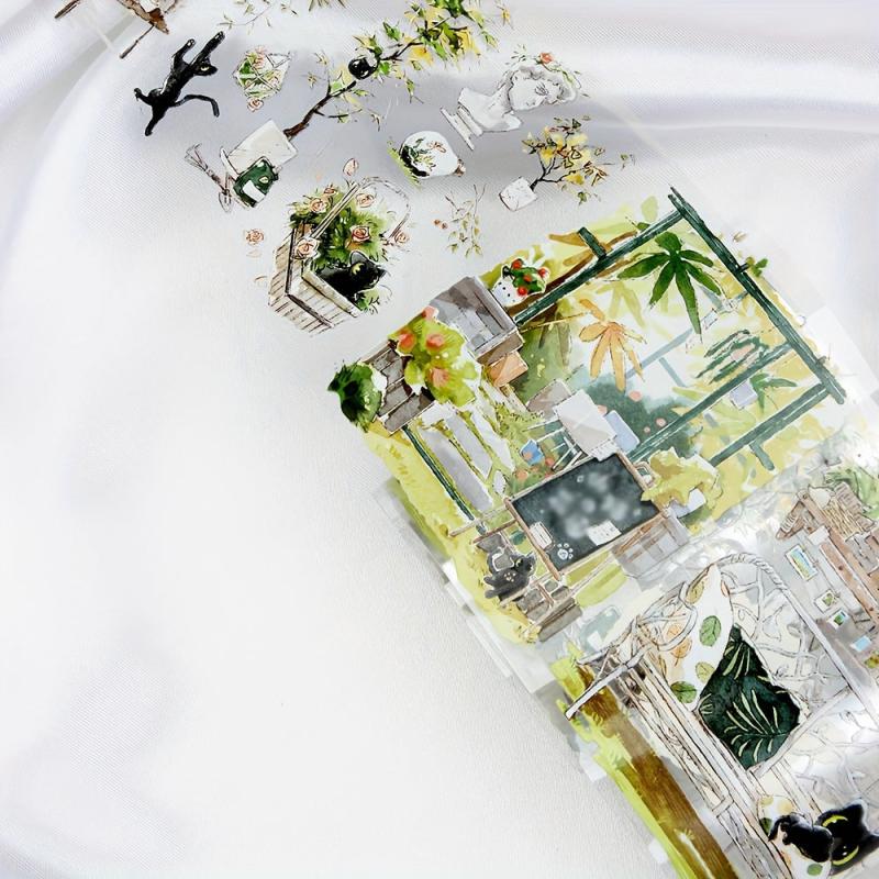 Small Cat Garden Stickers Set - 3D Transparent Waterproof - 2 Meters