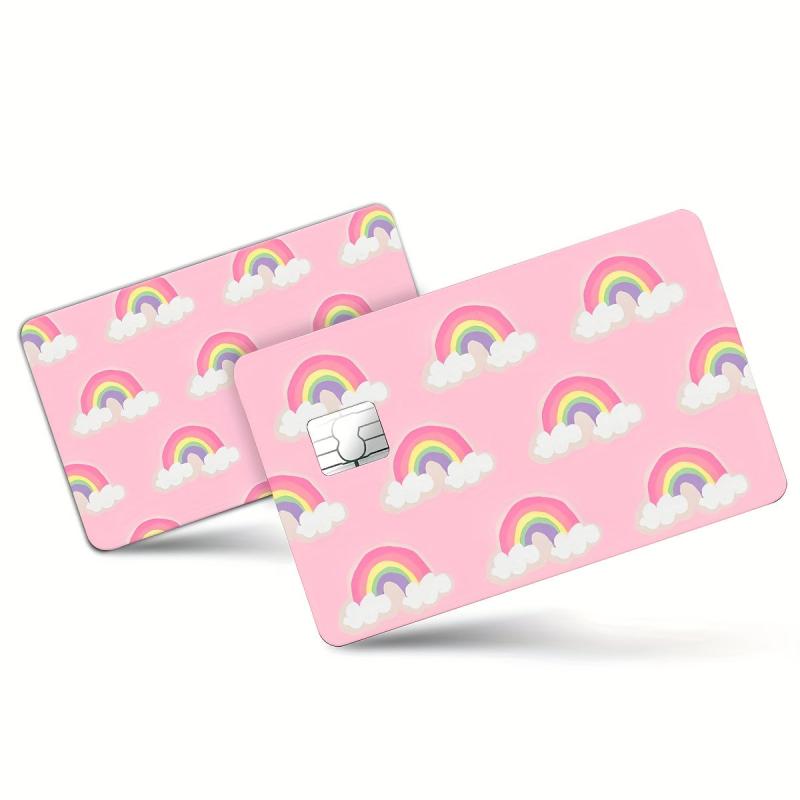2pcs Pink Rainbow Scratch-resistant Card Stickers 8.84x5.41cm
