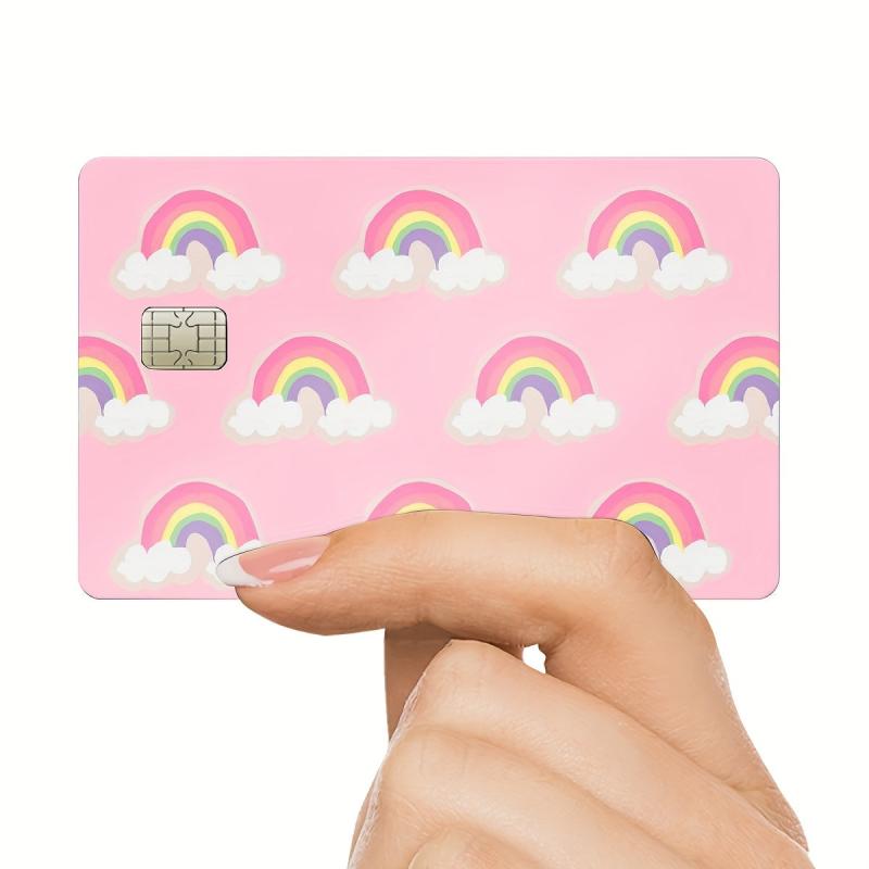 2pcs Pink Rainbow Scratch-resistant Card Stickers 8.84x5.41cm