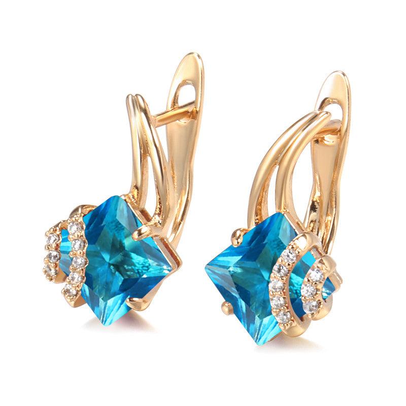 Square Multicolor Zircon Earrings Dangle Wedding Jewelry