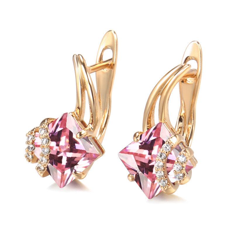 Square Multicolor Zircon Earrings Dangle Wedding Jewelry
