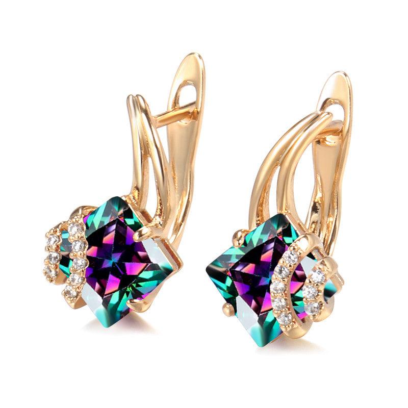 Square Multicolor Zircon Earrings Dangle Wedding Jewelry