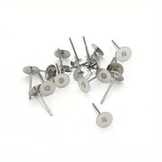 100pcs Stainless Steel Flat Bottom Disc Stud Earrings Set DIY Making Ear