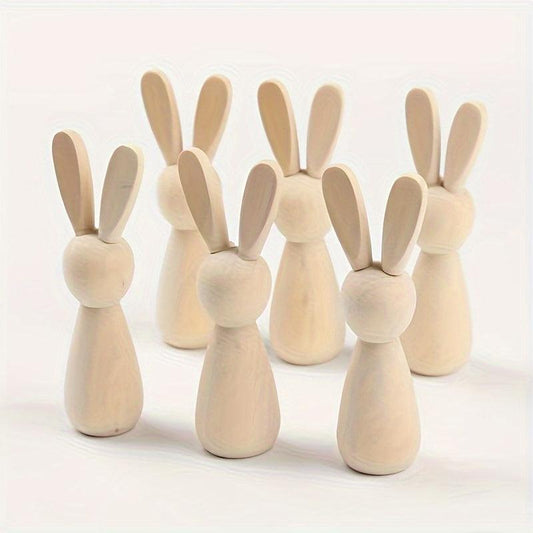 6pcs Log Rabbit Toys Bunny Head Wooden Man Creative Painting Ornament