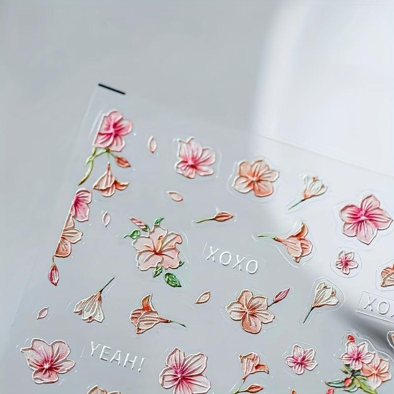 Flower Embossed Nail Art Stickers - Perfect Manicure Accessory