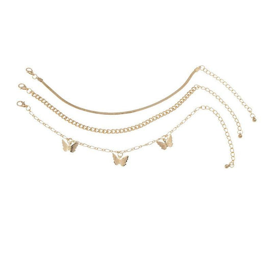 3pcs Snake Chains Butterfly Pendant Anklet Set Holiday Party Gift