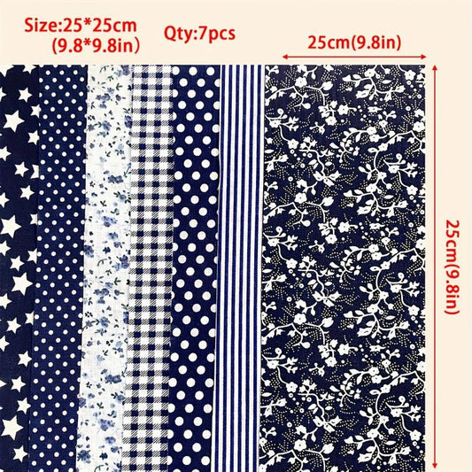 7pcs 24 89 24 Navy Cotton Quilted Fabric Bundles For Handcraft DIY