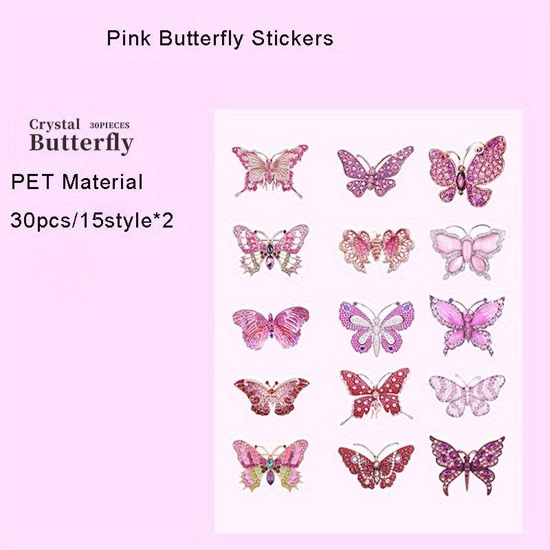 30pcs Crystal Butterfly Stickers for Journaling Scrapbooking Wall Crafts