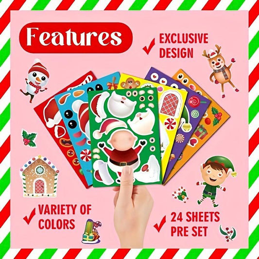 24 Sheets Elf DIY Stickers for Christmas Party Dress up Face Stickers