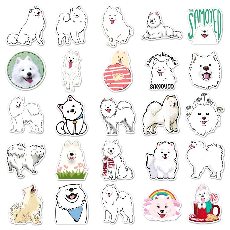 50pcs Dog Samoyed Waterproof Stickers for Motorcycle Laptop Helmet