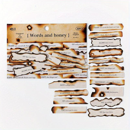 30PCS Vintage Burning Shaped Celebrity Quotes Tape DIY Journal Decor