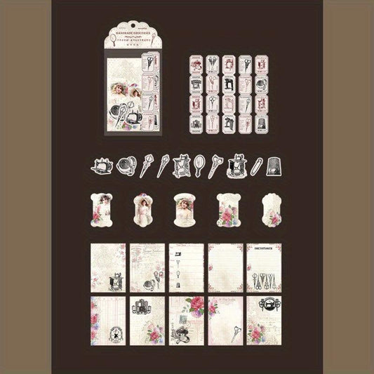 60pcs Vintage Flower Stickers Paper Collage Art Supplies DIY Decorative