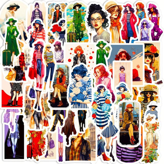 50pcs Modern Girl Stickers Outfit Waterproof Vinyl DIY Decals
