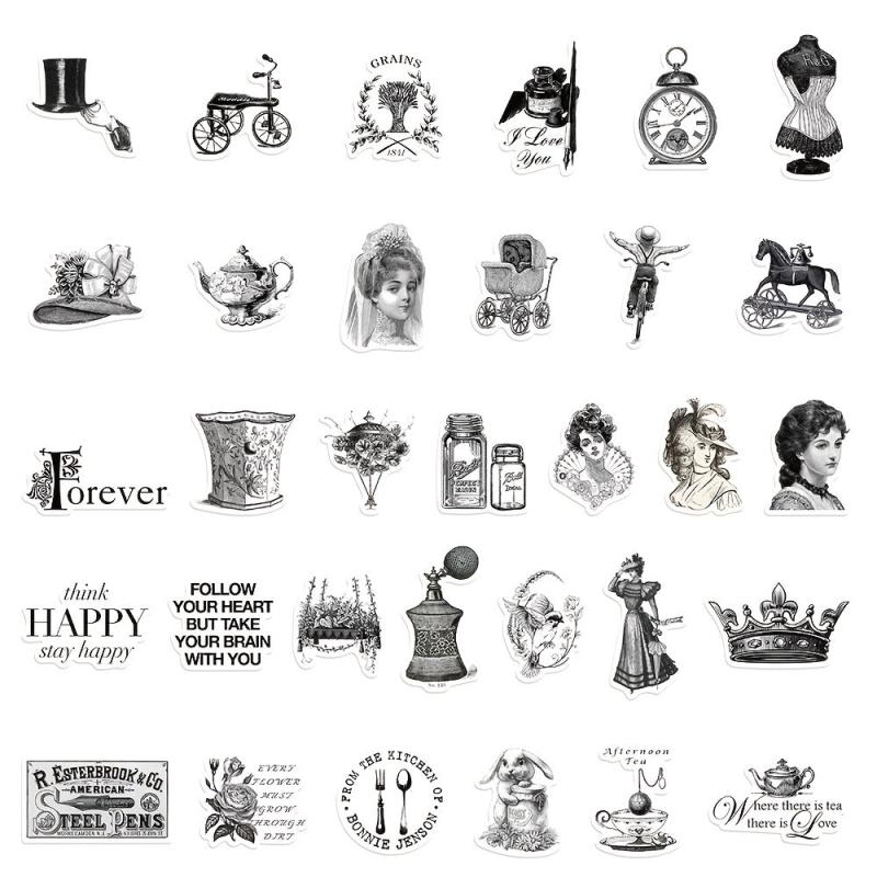 64pcs Retro Waterproof Stickers for Phone Laptop Water Cup DIY Designs