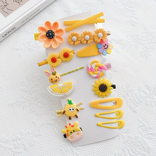 14pcs Random Sweet Flowers Fruits Rainbow Heart Hair Clips Princess Accessories