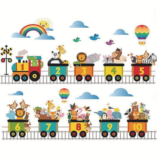 Cartoon Animal Train Railway Wall Sticker Self-adhesive Removable Sticker