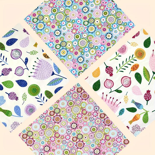 4pcs Quilted Cotton Fabric Bundles Flower Patterns DIY Sewing