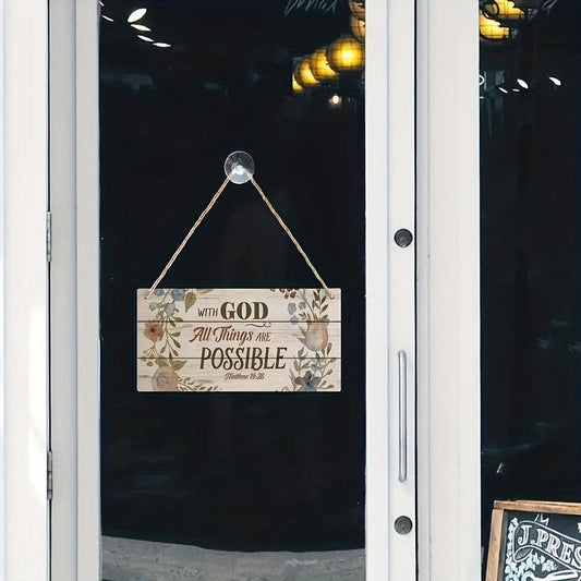 Hanging Plate God All Things Possible Floral Wood Plank Sign 15.24x30.48cm