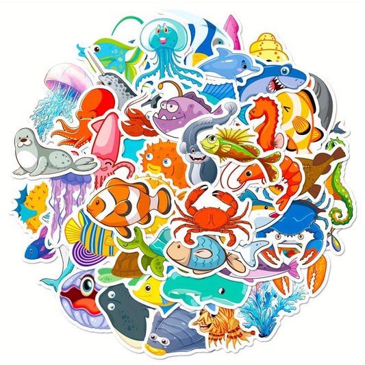 50pcs Marine Life Stickers Cartoon Starfish Jellyfish Graffiti Stickers