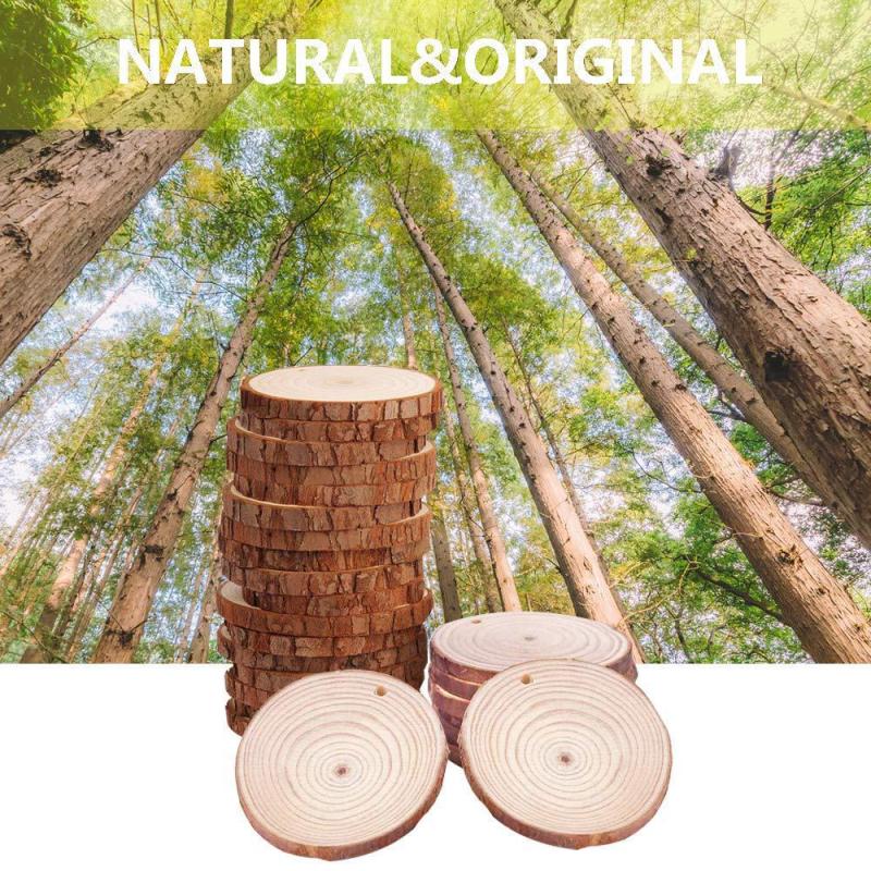 30pcs Natural Wood Chips DIY Round, Home Wall Decoration Props, Christmas Decor