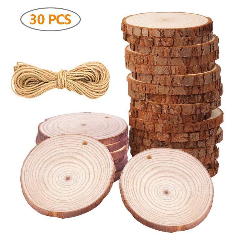 30pcs Natural Wood Chips DIY Round, Home Wall Decoration Props, Christmas Decor
