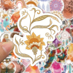 50pcs Bohemian Style Art Stickers for Journals Phone Cases Decorations