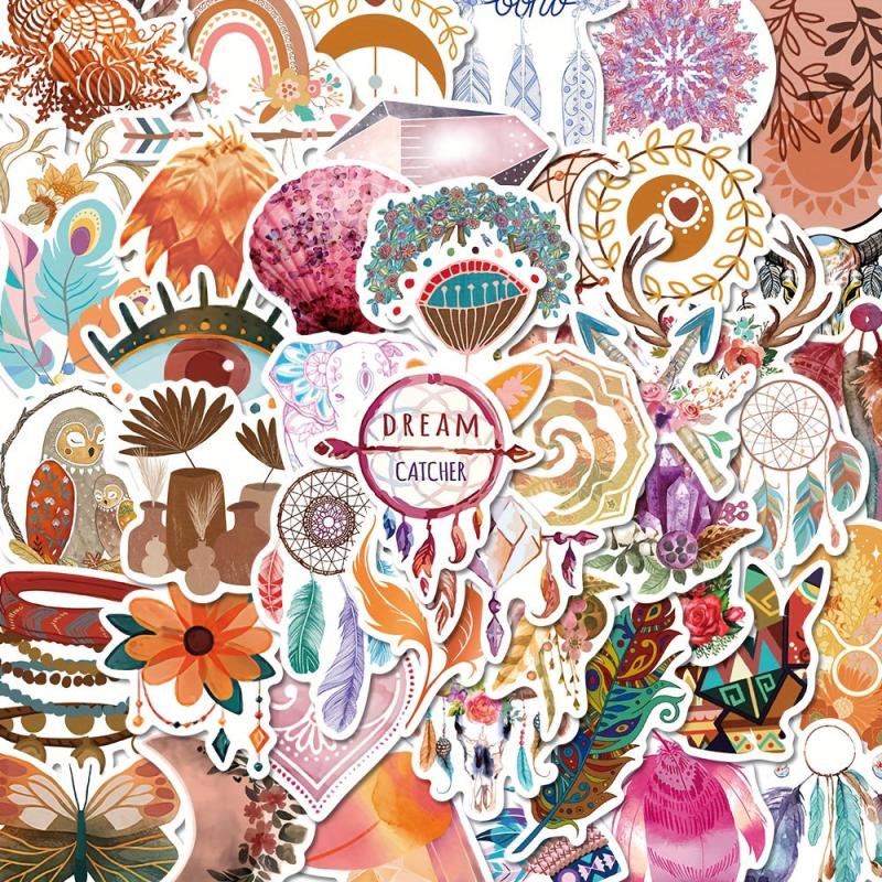 50pcs Bohemian Style Art Stickers for Journals Phone Cases Decorations