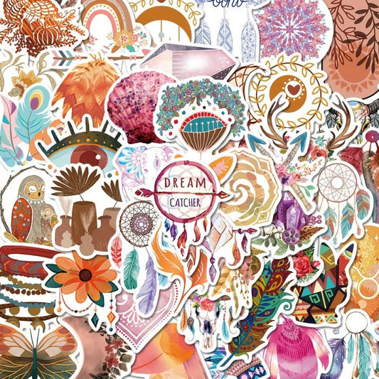 50pcs Bohemian Style Art Stickers for Journals Phone Cases Decorations
