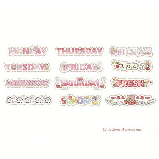 48pcs Cute Cartoon PET Waterproof Stickers for Girls DIY Projects Scrapbooks