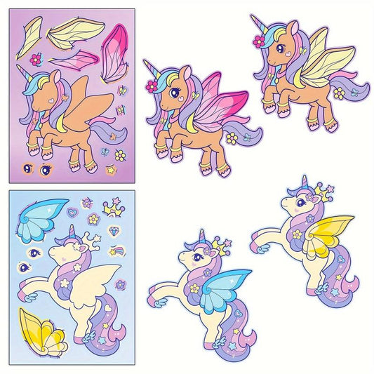 6pcs Face Changing Stickers Puzzle DIY Rainbow Horse Stickers