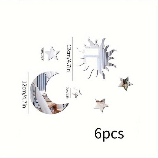 6pcs Star Moon Mirror Wall Stickers Ramadan Kareem Party Decor