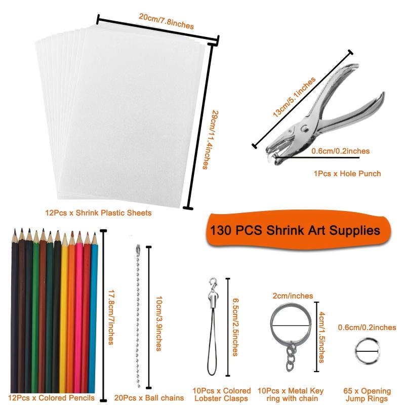 Shrinky Sheets Kit 130Pcs Heat Shrink Plastic Sheet Art Paper Punch Pencils