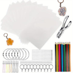 Shrinky Sheets Kit 130Pcs Heat Shrink Plastic Sheet Art Paper Punch Pencils