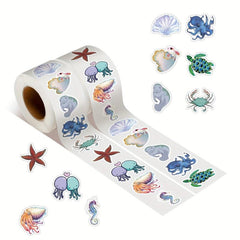 500 Ocean Animal Stickers Roll for Water Bottles & More