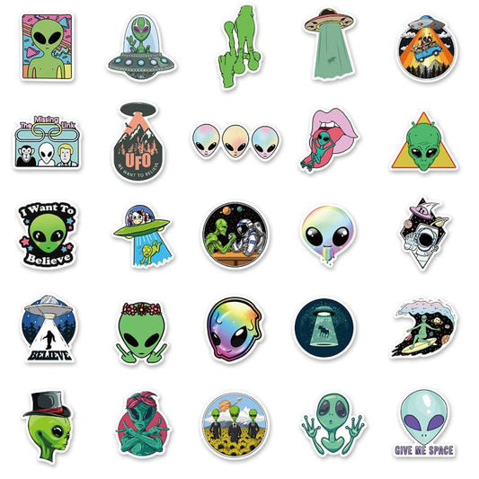 50 Fun Alien Paint Stickers - Unique Designs