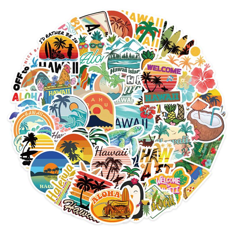50pcs Hawaii Travel Stickers Waterproof Room Decoration