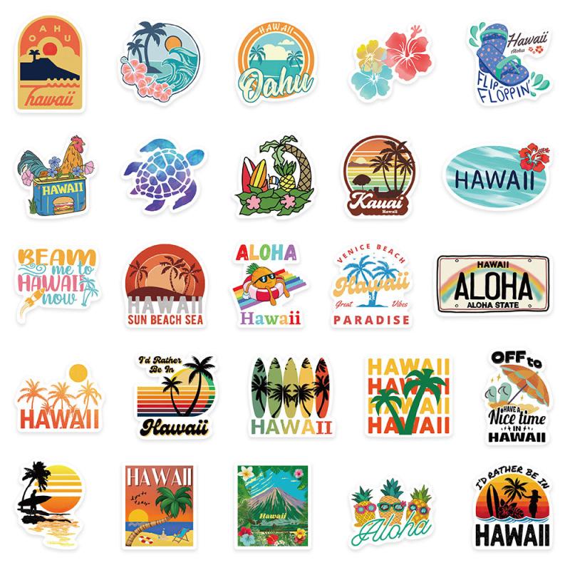 50pcs Hawaii Travel Stickers Waterproof Room Decoration