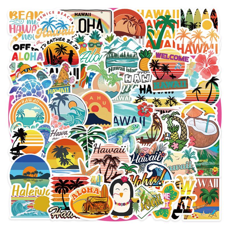 50pcs Hawaii Travel Stickers Waterproof Room Decoration