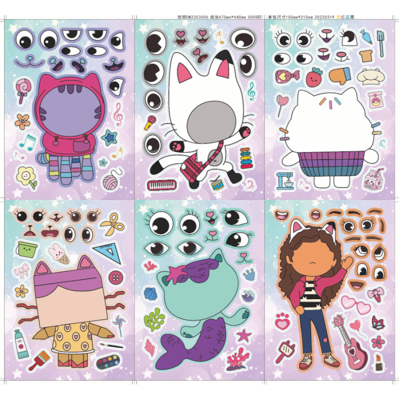 6pcs Anime Cartoon DIY Face Stickers Gift