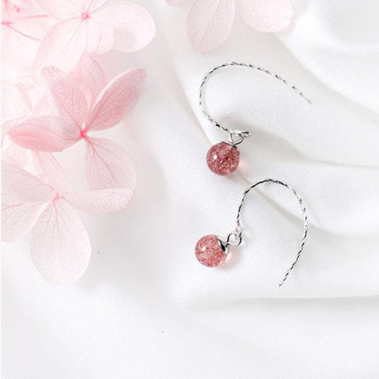 Elegant Sterling Silver Strawberry Quartz Drop Earrings